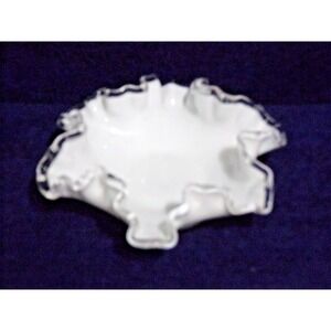 Fenton Silver Crest White Milk Glass Ruffled Edges Candy Dish or Trinket Tray